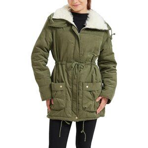 Women's Winter Mid Length Thick Warm Faux Lamb Wool Lined Jacket Casual Coat